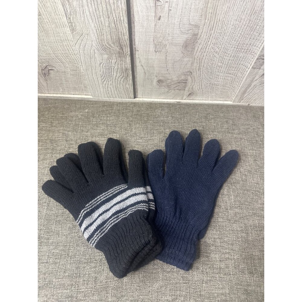 Warm Knitted Winter Gloves Black Gray Striped Navy Blue One Size Womens